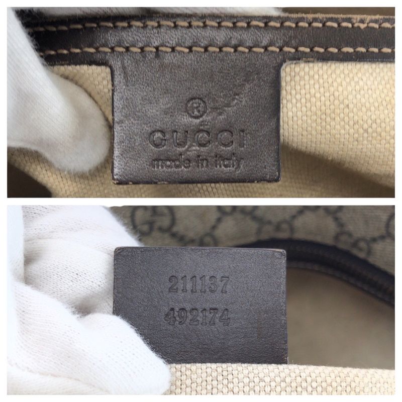Gucci Beige Brown Gold GG Supreme Canvas Leather Tote