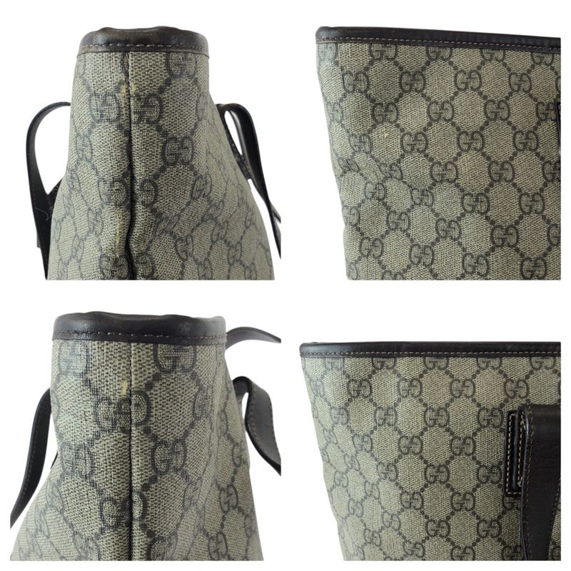 Gucci Beige Brown Gold GG Supreme Canvas Leather Tote