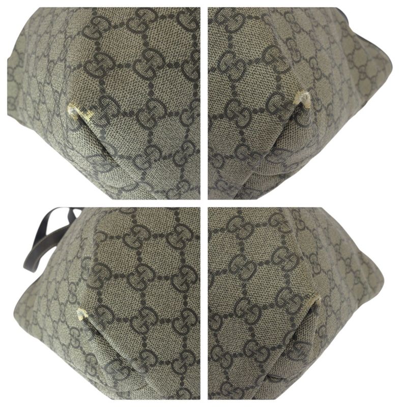 Gucci Beige Brown Gold GG Supreme Canvas Leather Tote