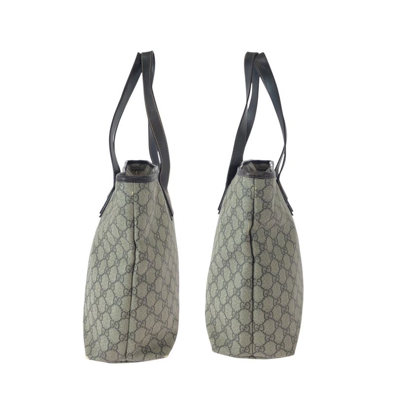 Gucci Beige Brown Gold GG Supreme Canvas Leather Tote