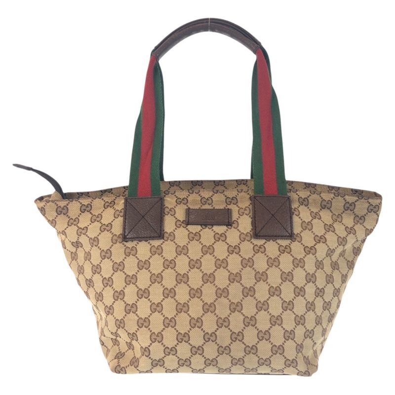 Gucci Sherry Leather Canvas Beige Brown Gunmetal