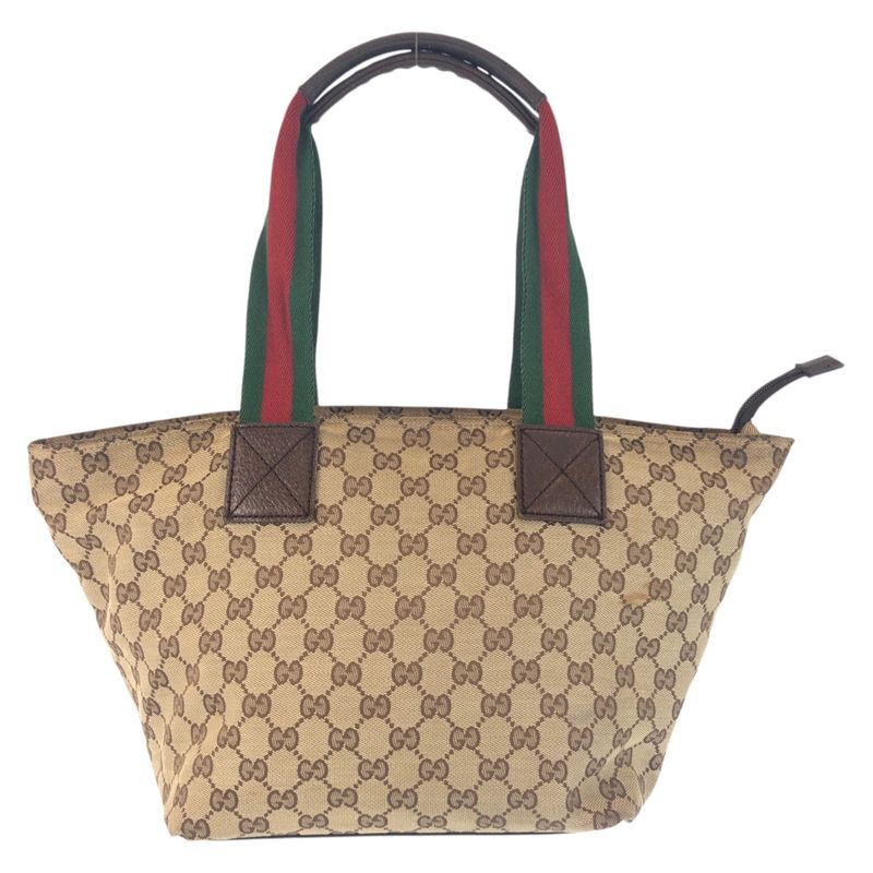 Gucci Sherry Leather Canvas Beige Brown Gunmetal