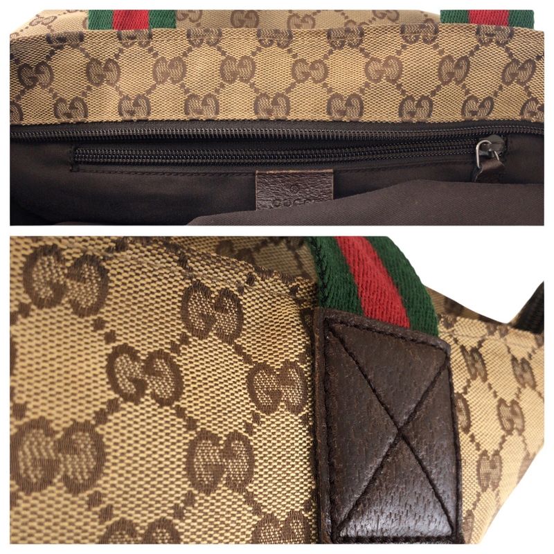 Gucci Sherry Leather Canvas Beige Brown Gunmetal