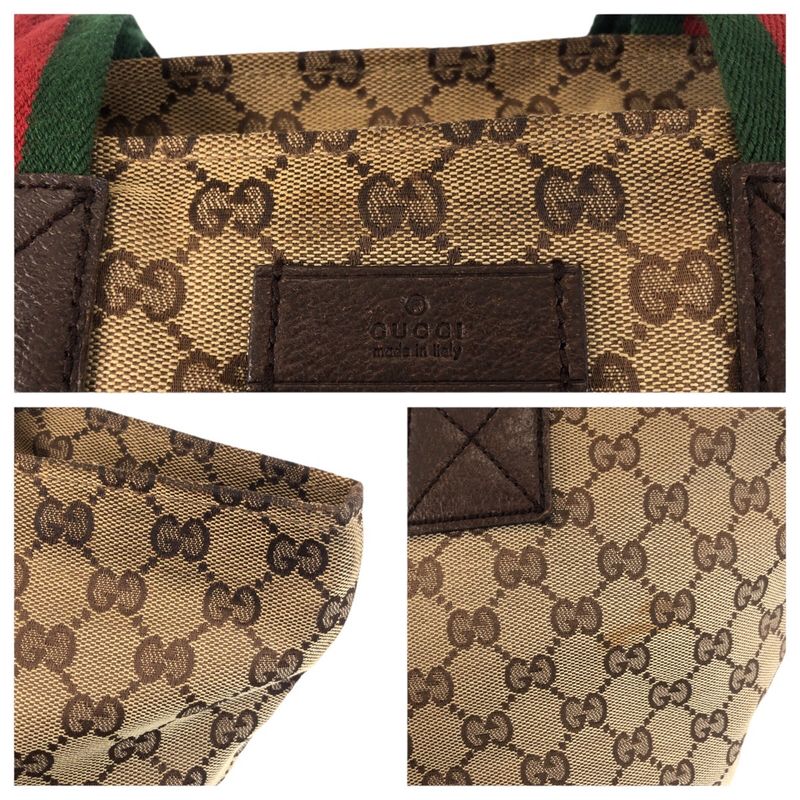 Gucci Sherry Leather Canvas Beige Brown Gunmetal