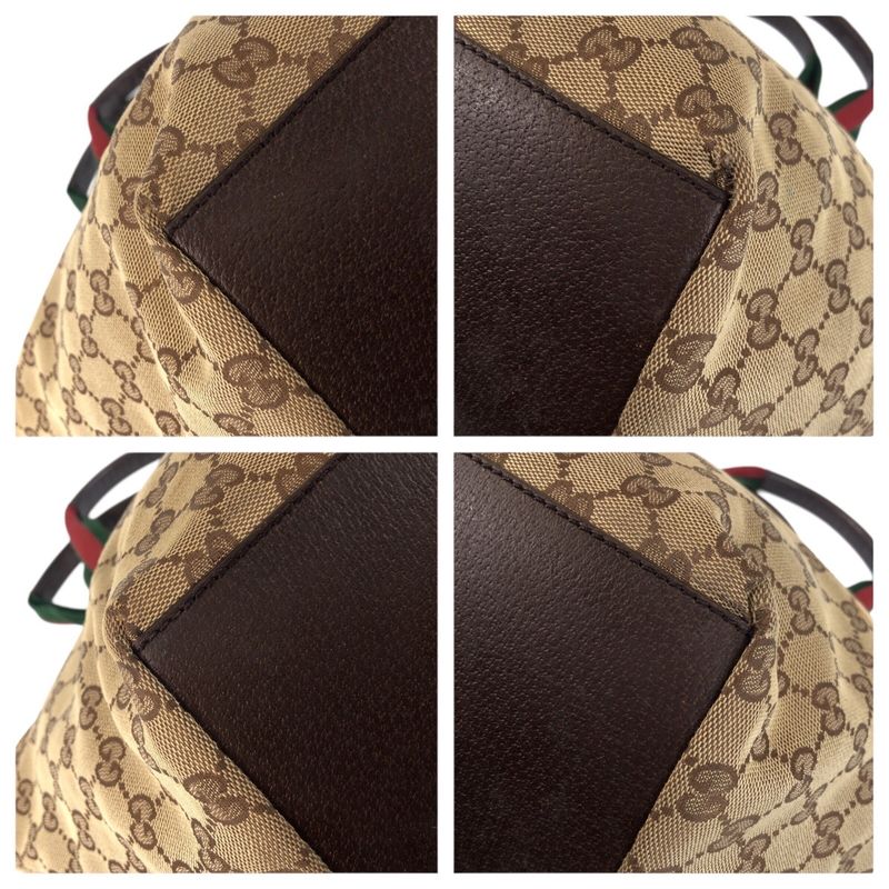 Gucci Sherry Leather Canvas Beige Brown Gunmetal