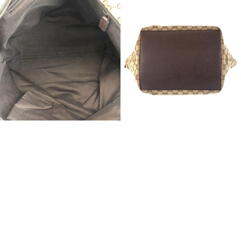 Gucci Sherry Leather Canvas Beige Brown Gunmetal