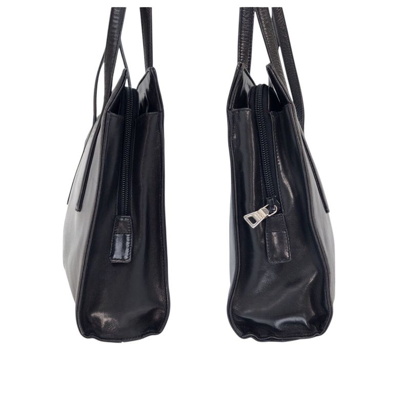 Prada Black Silver Leather Shoulder Bag Tote