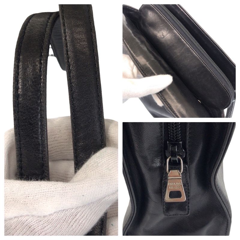 Prada Black Silver Leather Shoulder Bag Tote