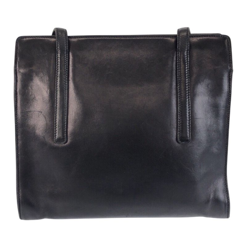 Prada Black Silver Leather Shoulder Bag Tote