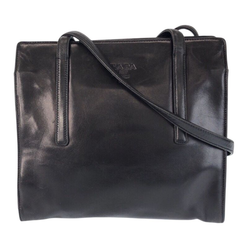 Prada Black Silver Leather Shoulder Bag Tote