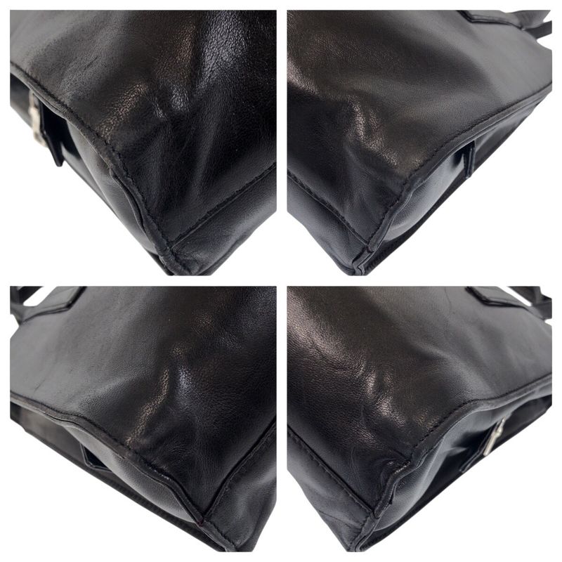 Prada Black Silver Leather Shoulder Bag Tote