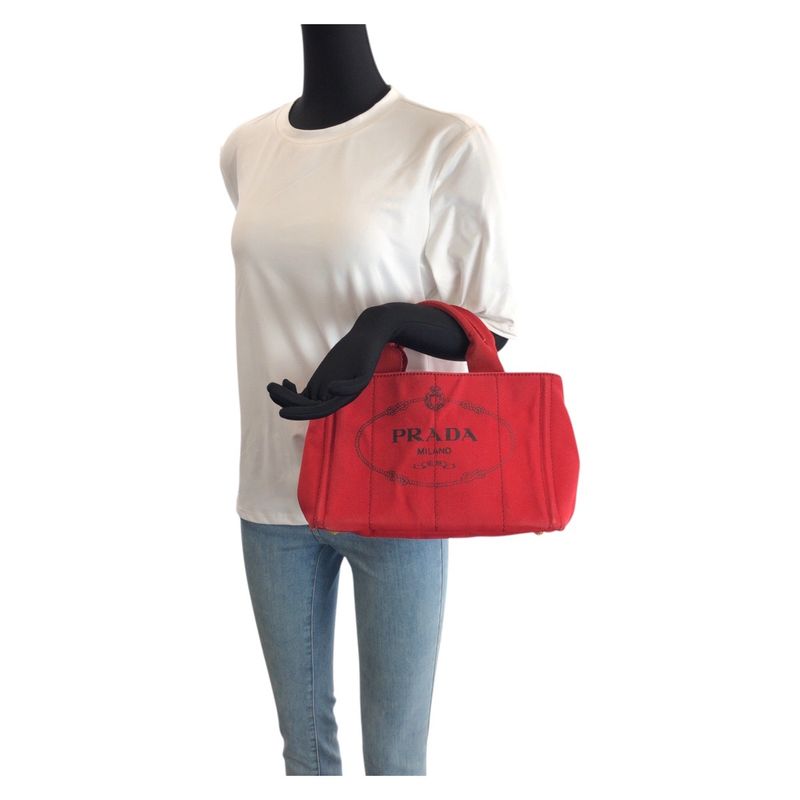 Prada Canapa Red Gold Canvas Tote