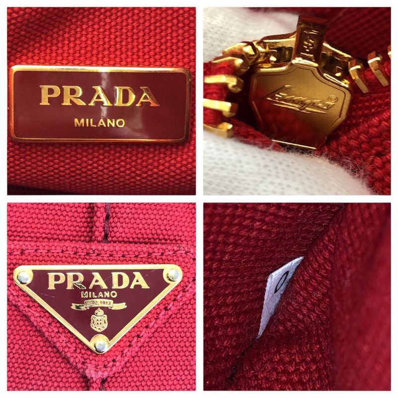 Prada Canapa Red Gold Canvas Tote