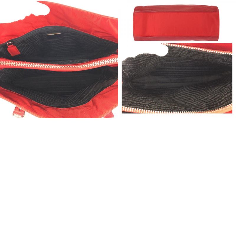 Prada Tessuto Red Silver Leather Nylon Shoulder Bag Tote