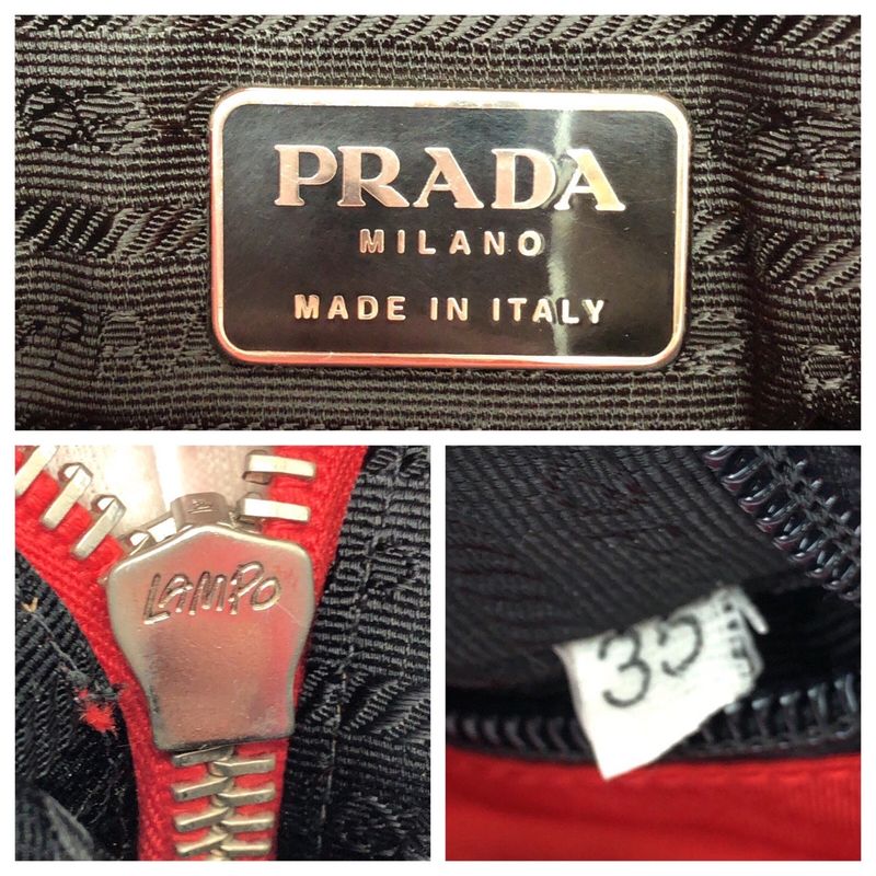 Prada Tessuto Red Silver Leather Nylon Shoulder Bag Tote