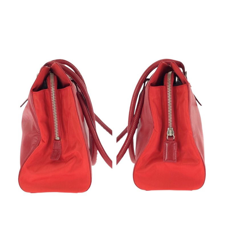 Prada Tessuto Red Silver Leather Nylon Shoulder Bag Tote