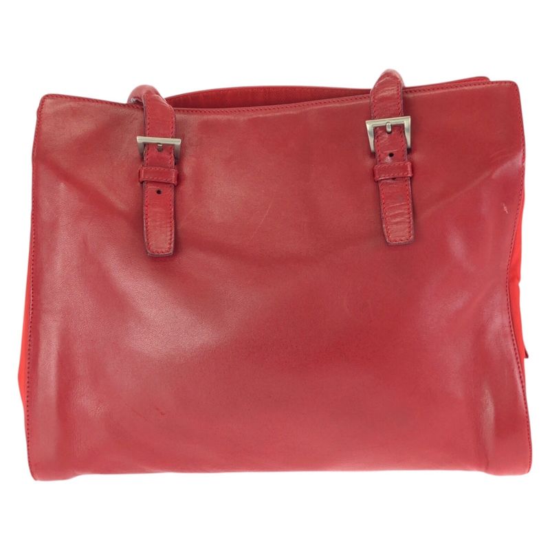 Prada Tessuto Red Silver Leather Nylon Shoulder Bag Tote