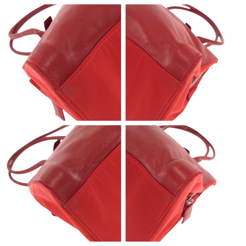 Prada Tessuto Red Silver Leather Nylon Shoulder Bag Tote
