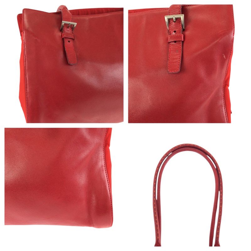 Prada Tessuto Red Silver Leather Nylon Shoulder Bag Tote