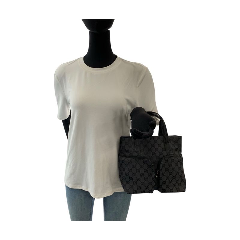 Gucci Black Silver GG Canvas Leather 002 058 Tote