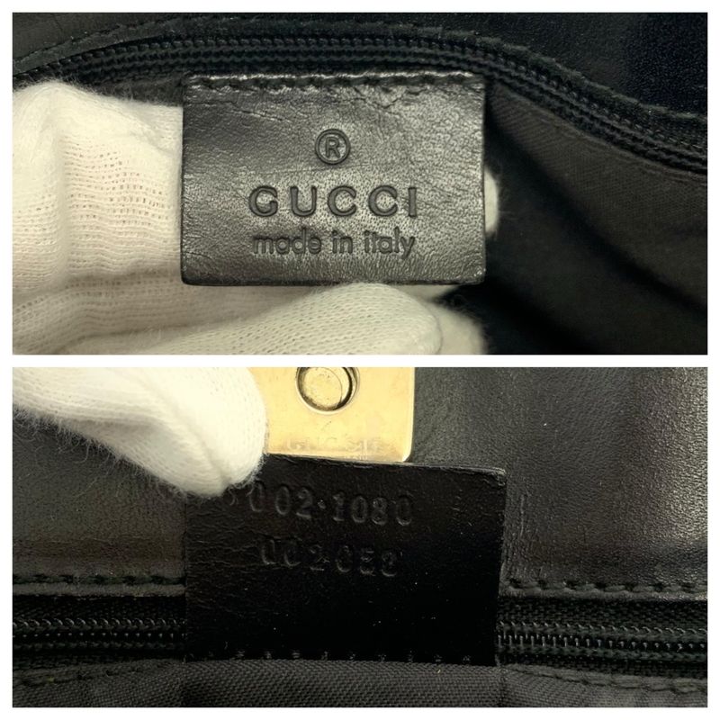 Gucci Black Silver GG Canvas Leather 002 058 Tote