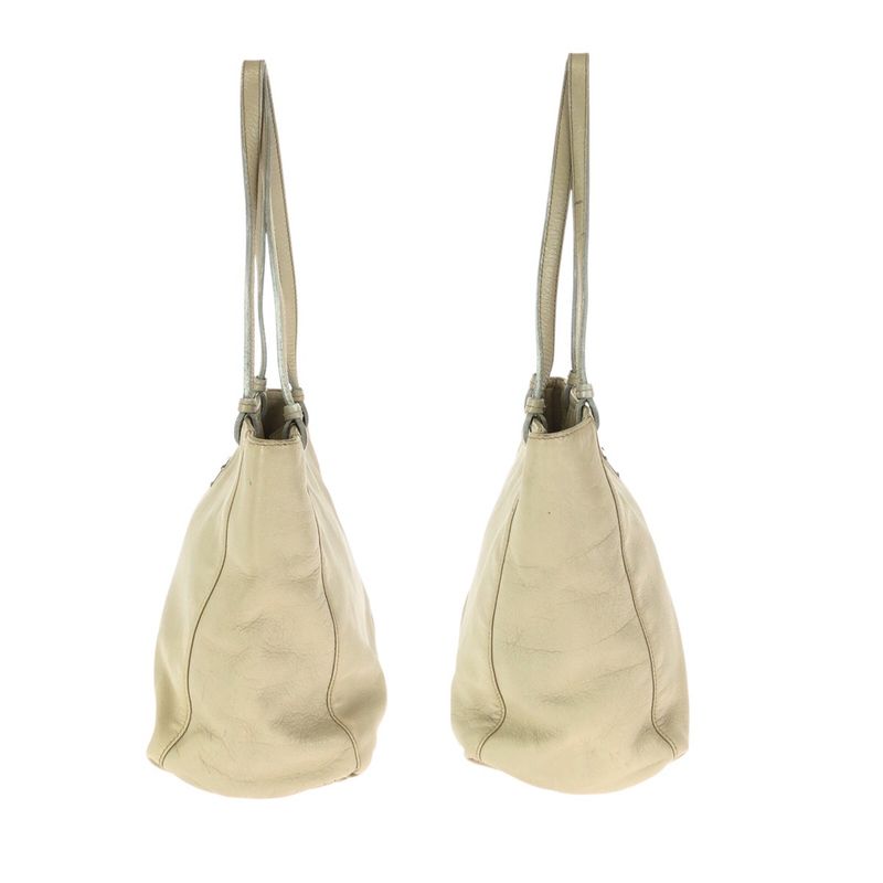 Prada Beige Silver Leather Tote Shoulder Bag
