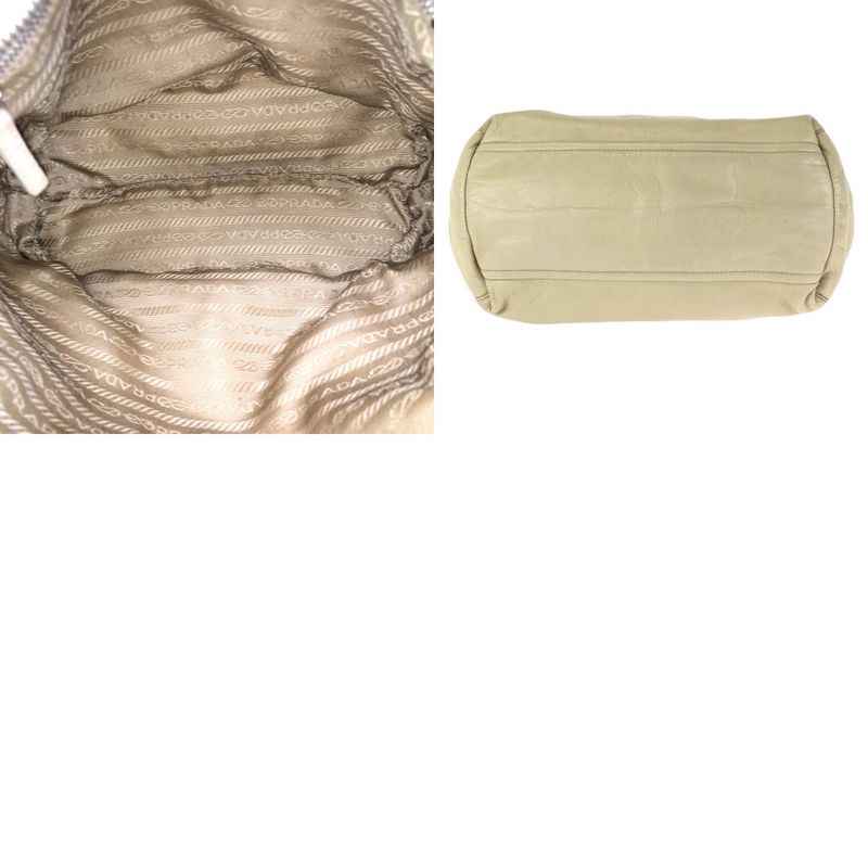 Prada Beige Silver Leather Tote Shoulder Bag