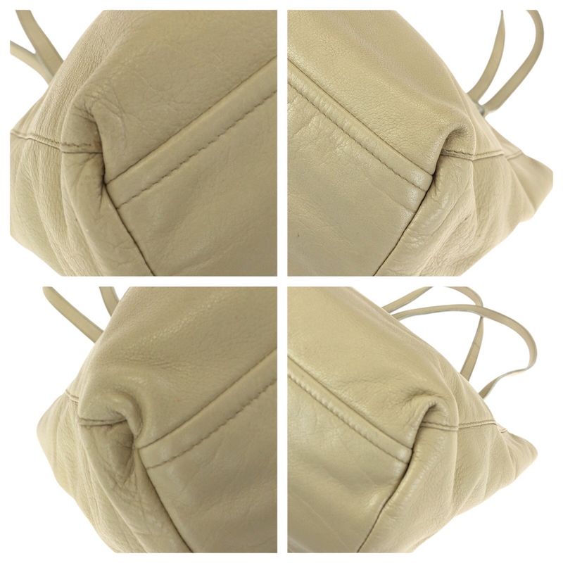 Prada Beige Silver Leather Tote Shoulder Bag