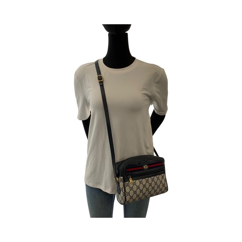 Gucci Vintage Sherry Shoulder Bag Navy Beige