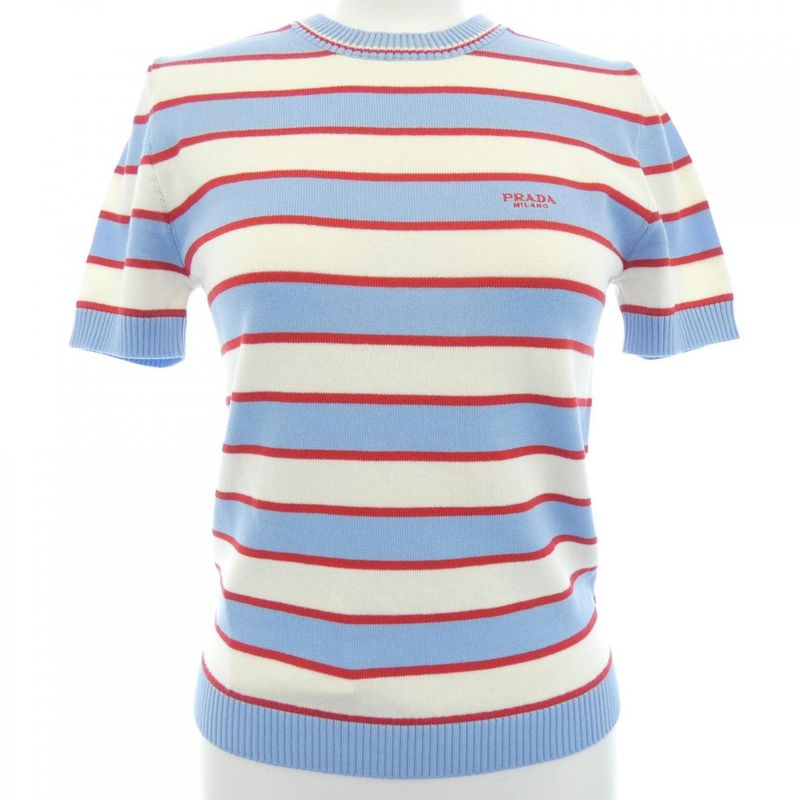 Prada Striped Cotton Crew Neck Sweater Knit Blue