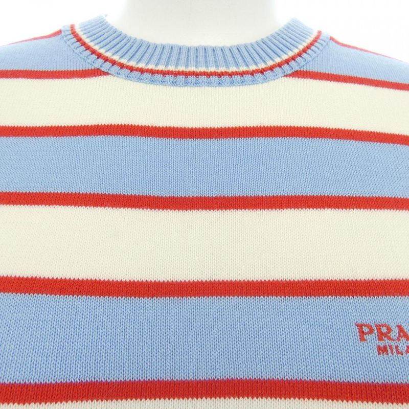 Prada Striped Cotton Crew Neck Sweater Knit Blue