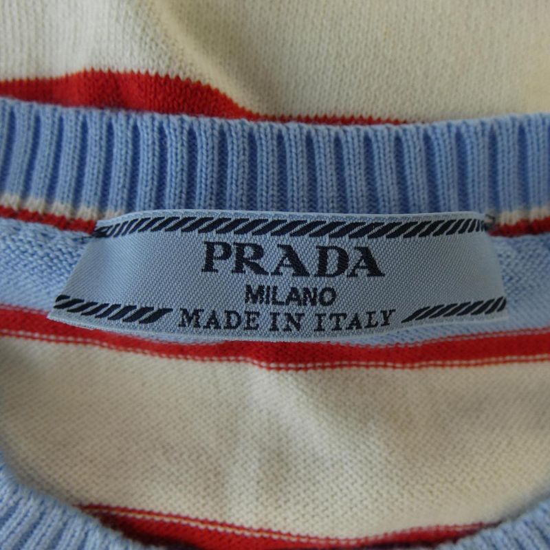 Prada Striped Cotton Crew Neck Sweater Knit Blue