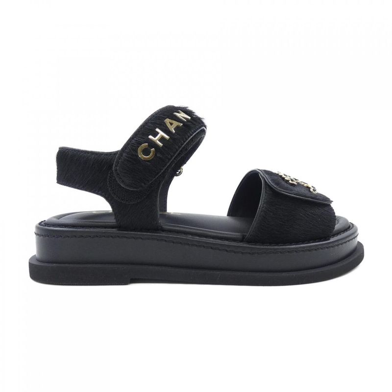 Chanel Sandals Calfskin Black