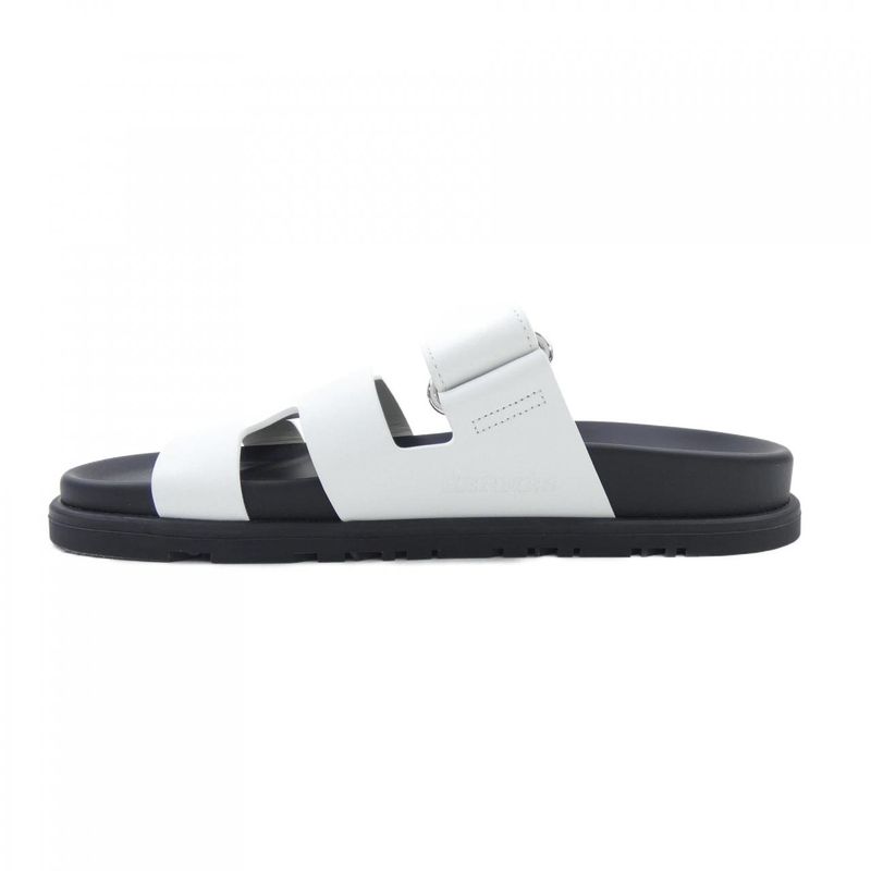 Hermes Chypre Sandals Calfskin Black White