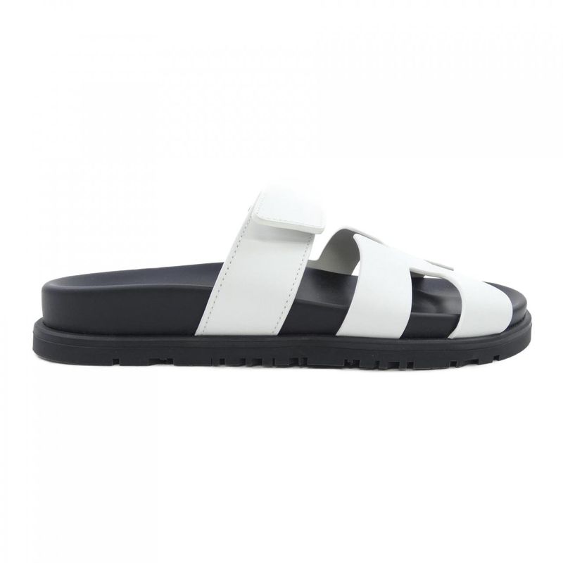 Hermes Chypre Sandals Calfskin Black White