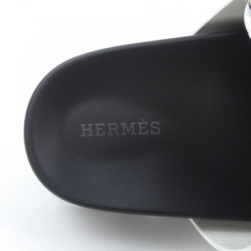Hermes Chypre Sandals Calfskin Black White