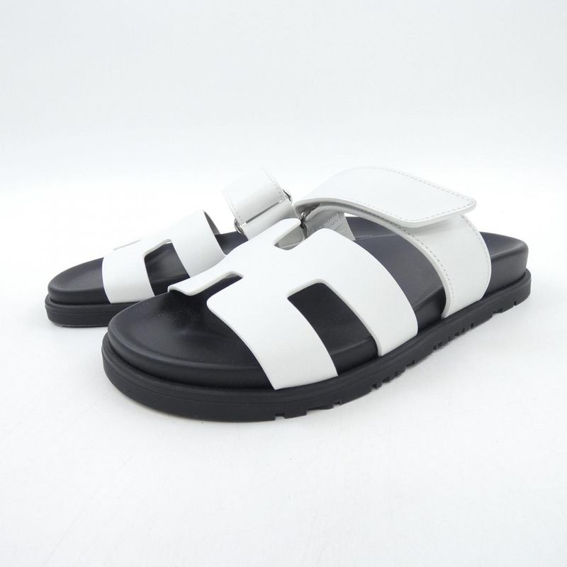 Hermes Chypre Sandals Calfskin Black White