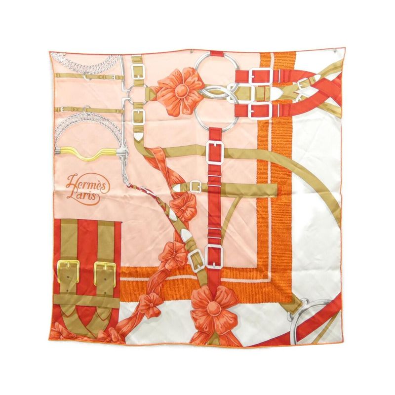Hermes Carre Scarf Silk White Rouge