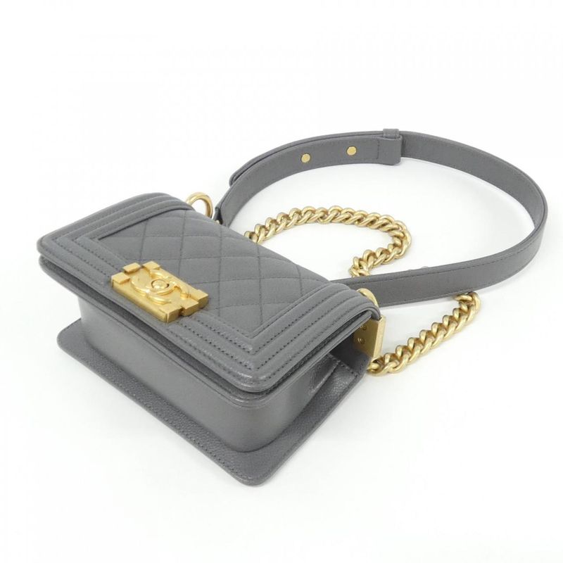 Chanel Shoulder Bag Caviar Grained Gray Mat