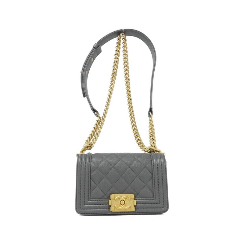 Chanel Shoulder Bag Caviar Grained Gray Mat