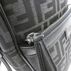Fendi Shoulder Bag Leather Canvas Asfalto