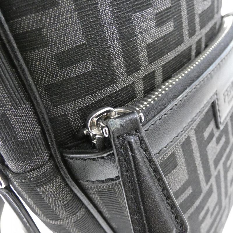 Fendi Shoulder Bag Leather Canvas Asfalto
