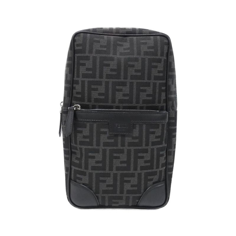 Fendi Shoulder Bag Leather Canvas Asfalto
