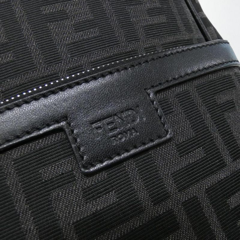 Fendi Shoulder Bag Leather Canvas Asfalto