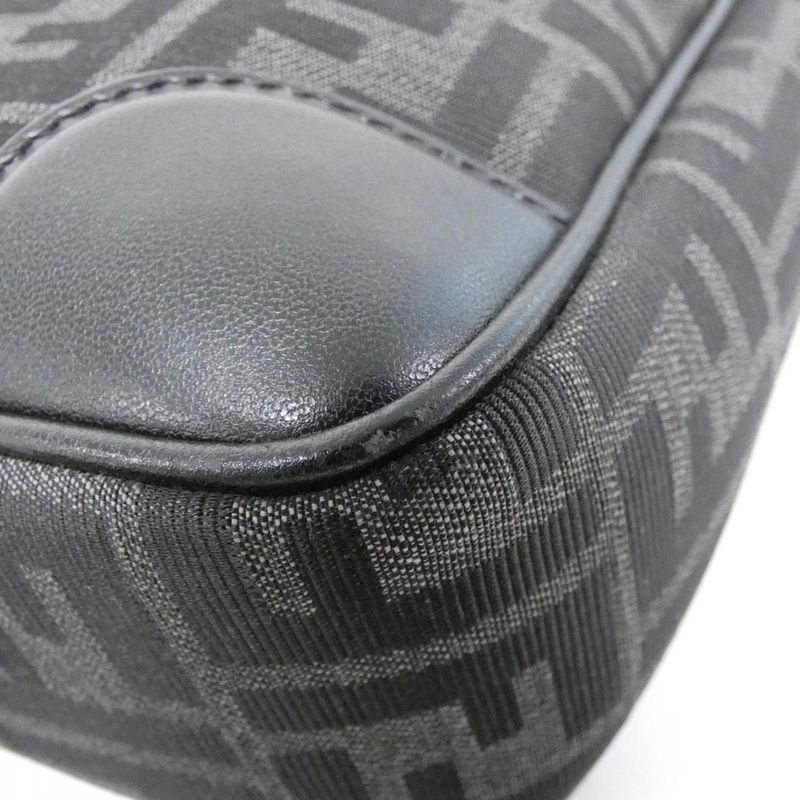 Fendi Shoulder Bag Leather Canvas Asfalto