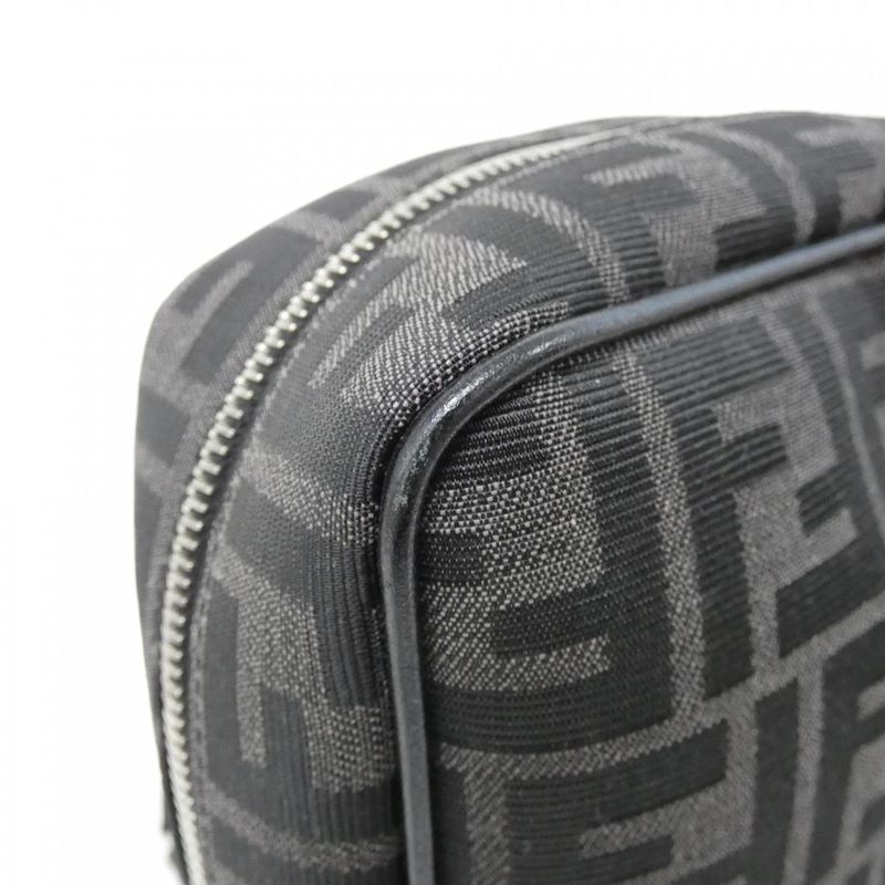 Fendi Shoulder Bag Leather Canvas Asfalto