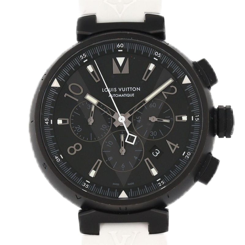 Louis Vuitton Tambour Black Chronograph SS Bracelet