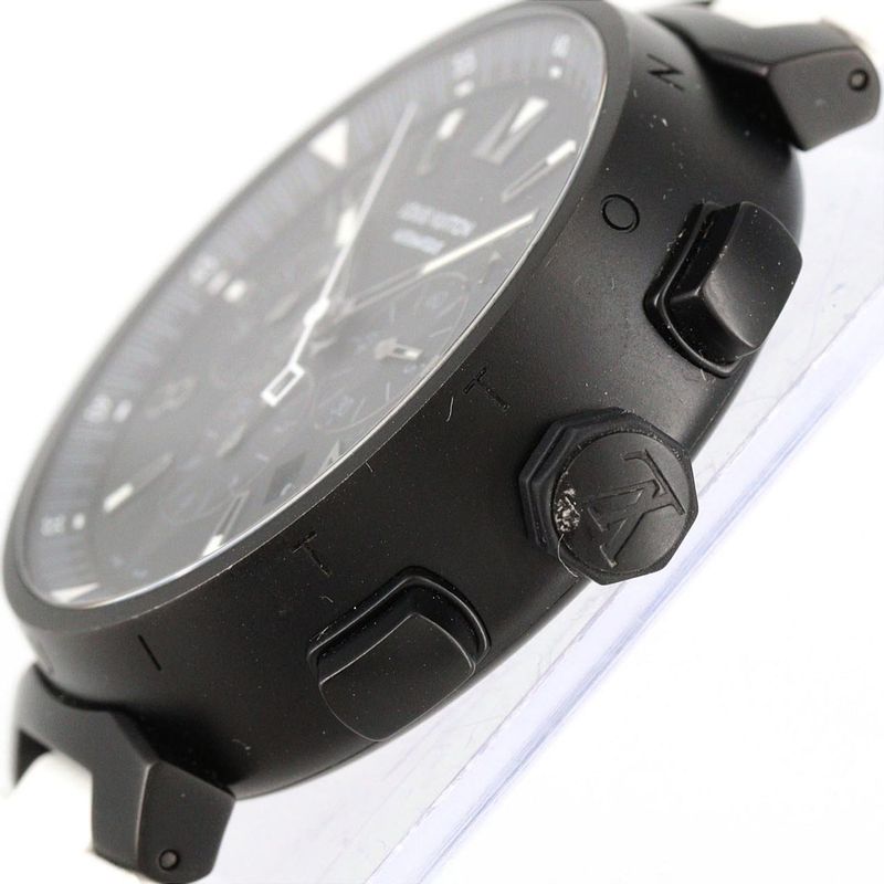 Louis Vuitton Tambour Black Chronograph SS Bracelet