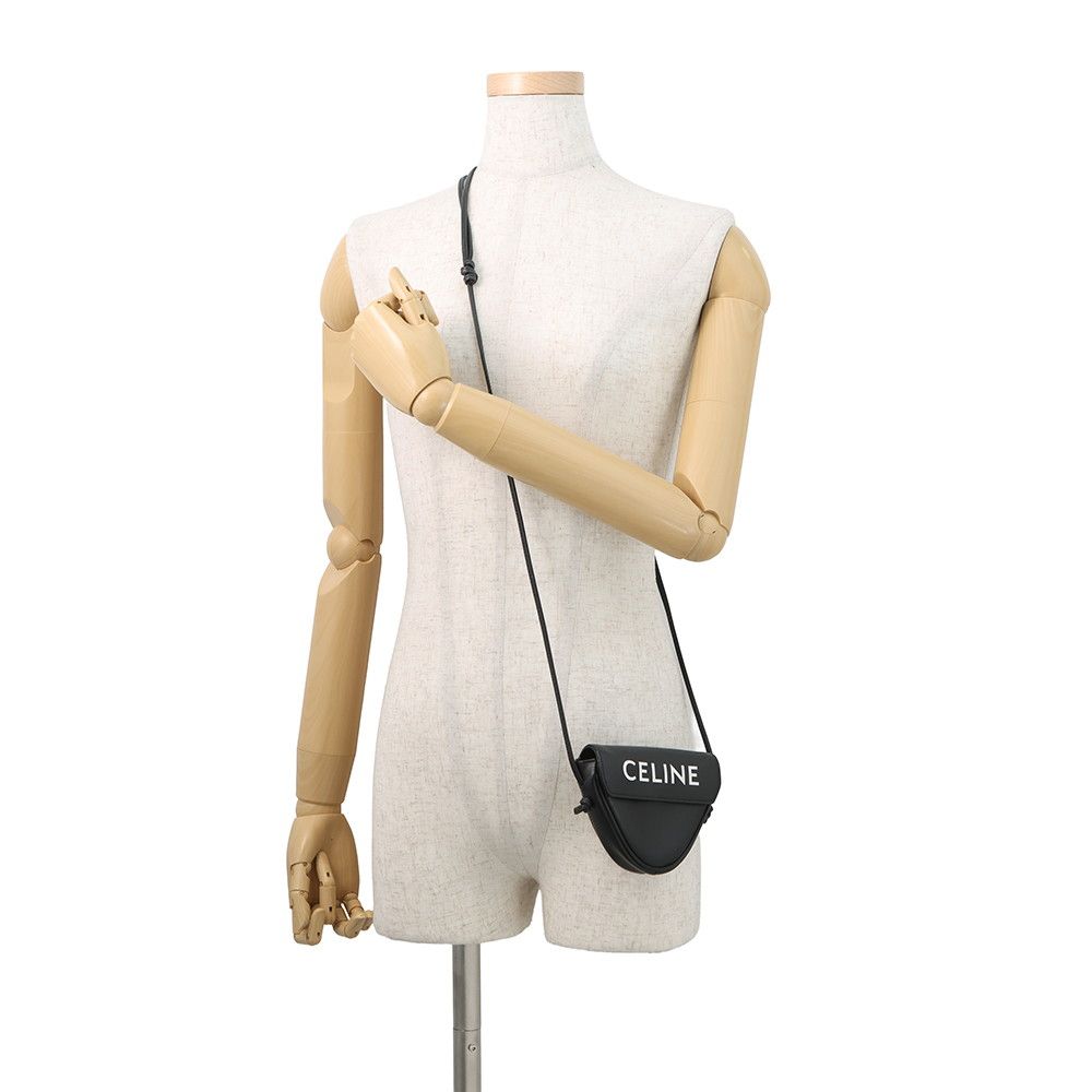 Celine Shoulder Bag Mini Triangle Logo Leather Pochette Black — view 4
