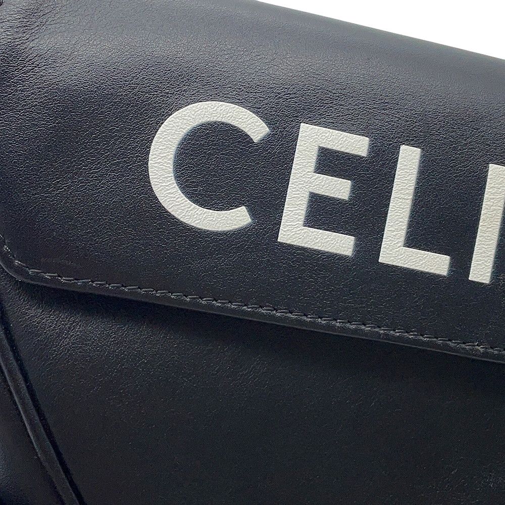 Celine Shoulder Bag Triangle Logo Leather Pochette Black — view 7